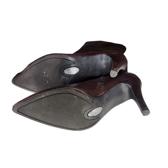 Nine West Gooro Brown Leather Mid Calf Boots Heel Pointed Toe 7M - Picture 5 of 6